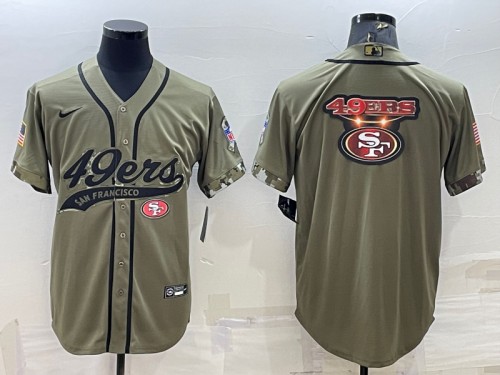 Men's San Francisco 49ers Olive Salute To Service Team Big Logo Cool Base Stitched Baseball Jersey